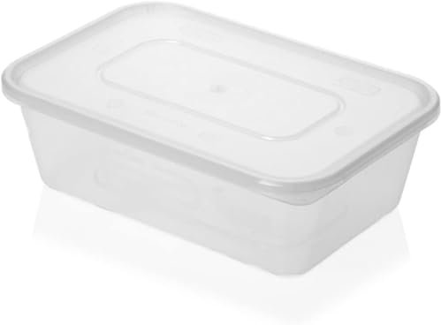 1ABOVE Secure Pack 50 x Microwave Clear Plastic Food Takeaway Heavy Duty Containers with Lids, Freezer & Dish Washer Safe - (650ML)