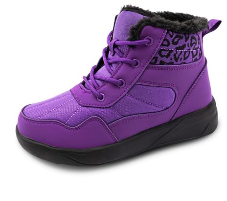 ChayChax Bottines Hiver Femme Bottes de Neige Fourrées Chaudes Bottines à Lacets Imperméable Snow Boots Chaussures d'hiver Antidérapantes,Violet Léopard,38 EU