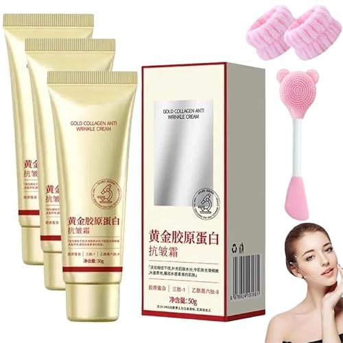 Zytuuob Golden Collagen Cream, 50 g Golden Collagen Korea Cream, Anti-Falten-Creme zur Straffung der Gesichtshaut, verlängerte Tiefenfeuchtigkeit für verbesserte Festigkeit (3PCS)