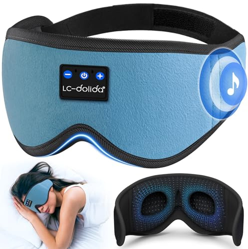 LC-dolida Bluetooth-Schlafmaske, verbesserte 3D-Schlafkopfhörer für Seitenschläfer, 16 Stunden Musik-Augenmaske mit Bluetooth-Kopfhörern, Schlafhilfen für Männer/Frauen/Nickerchen/Entspannung/Reisen
