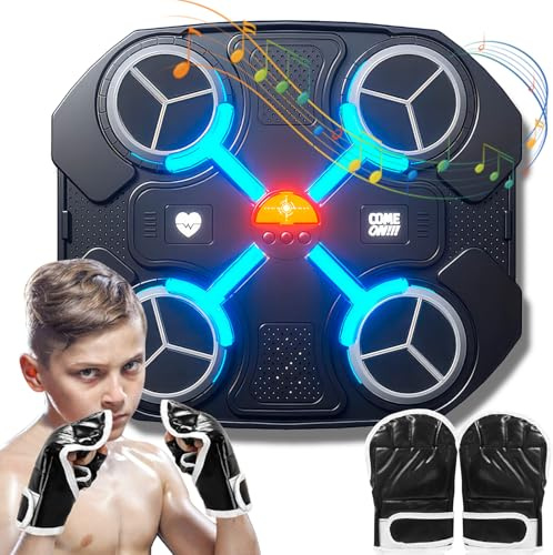 ALLOMN Musik Boxmaschine, Smart Bluetooth Boxmaschine mit Boxhandschuhen, Wandmontage Punchingmaschine mit 3 Stufen Geschwindigkeitseinstellung, Spaß gefüllt und sicher Übung für Erwachsene & Kinder