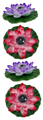 YARNOW 2 Ensembles Lampe Solaire Lotus Nénuphar Flottant Solar Lotus Lights Outdoor Floral Solar Light Billard Americain Lampe Solaire Extérieur Lampes Solaires Exterieures 2 Pièces * 2