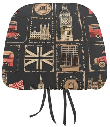 Set of Stamps with The Union Jack Car Headrest Covers Car Head Rest Protectors Full Wrap Anti Dust Covers Automotive Interior Accessories 2 PCS
