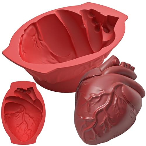 JAHEMU Moules en Silicone Halloween Moules à Gâteaux Cœur Humain Moulle Silicone 3D Cardiaque Moule à Pâtisserie Halloween Moule de Cuisson d'Organe Humain, pour Chocolat Gâteau Fondant Gelée