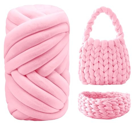 Sandiyago Armstricken Wolle, 500g Dicke Wolle Garn zum Handstricken, Chunky Yarn Schlauchgarn Häkelwolle, Dicke Garn zum Häkeln für Decken, Tasche, Körbe, DIY-Kunsthandwerk (Rosa)