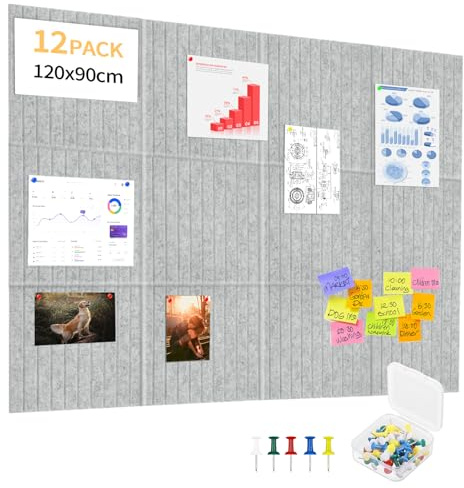 JIANTA Tablón de anuncios de fieltro, 12 Pcs Pizarra decorativa de fieltro 30 x 30 cm, 1,2 cm de grosor, pizarra fotográfica autoadhesiva para paredes en casa o en la oficina, Gris claro rayas