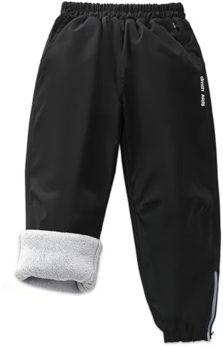 Exemaba Kids Waterproof Trousers Fleece Lining Girls & Boys Winter Warm Snow Pants for for Walking, Travelling, Hiking(Black,160/11-12 Years)
