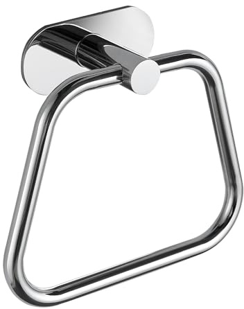 DIYZON Self-Adhesive Towel Ring, Bathroom Hardware Accessories, 304 Thickened Stainless Steel Hand Towel Holder, Contemporary Trapezoid Towel Rack, No Drill Installation (Chrome)