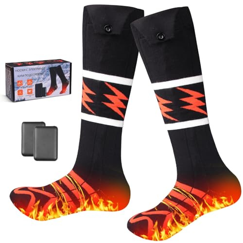Calzini Riscaldanti Unisex con Batteria 5V 5000mAh, Temperatura Regolabile 40-65°C a 4 Livelli, Doppia Zona Riscaldante per Avampiede e Collo del Piede fino a 11 ore, Calzini Termici Invernali