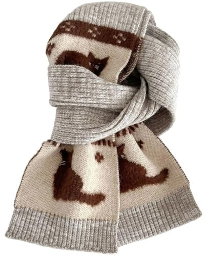 Dianzan Damenschal, Weicher, Warmer Winterschal, Niedlicher Jacquard-strickschal Katzenmotiv, Langer Decken-schal, Winterstola Und -überwurf