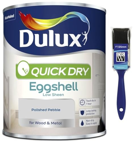DRW Polished Pebble Quick Drying Eggshell Paint 750ml +1 Paint Brush | Interior Wood and Metal Paint | Durable Low Sheen Finish | Fast Drying Trim Paint for Doors Skirting Boards and Furniture