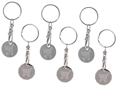 GALPADA 6pcs Stainless Steel Trolley Token Keyrings for Supermarket Shopping Cart Coins with Classic 12-sided Design Portable Keychain Accessories for Home and Office