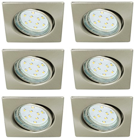 Trango 6er Set LED Einbaustrahler 6729-062S-5WAK in Nickel matt Eckig incl. 6x 5 Watt 3000K warmweiß GU10 LED Leuchtmittel und Fassung, Einbauleuchte, Deckenspots, Einbauspots, Deckenleuchte, Spots