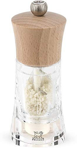 PEUGEOT - Moulin à Sel Humide Oléron 14 cm - Réglage Classique - Mécanisme Spécial Sel Humide en Céramique - En Bois Labellisé PEFC et acryl - Fabrication Française - Coloris Naturel Et Transparent