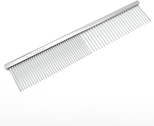 Chris Christensen 000 7.5 in. Greyhound Style Fine/Coarse Colored Butter Comb, Groom Like a Professional, Rounded Corners Prevent Friction and Breakage, Solid Brass with Steel Teeth, Chrome Finish