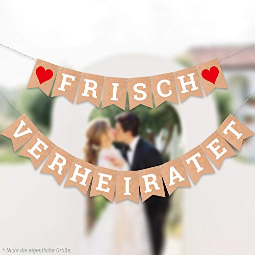 ecooe Frisch Verheiratet Banner Dekoration | für Hochzeit Brautdusche Just Married Girlande mit 19Stk Wimpeln und 3M Jute Seil*2