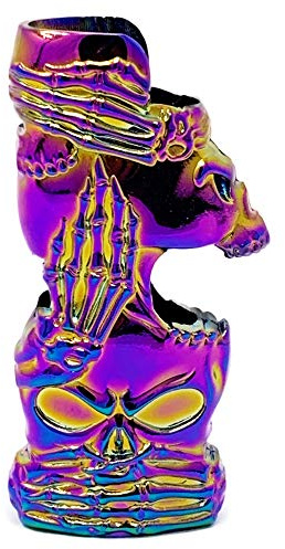 Rainbow Skull Head and Skeleton Hand Metal Lighter Case Cover Holder fits BIC Full Standard Size Lighter J6
