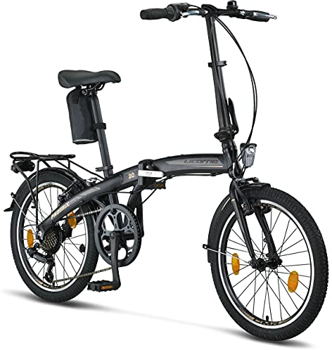 Licorne Bike Phoenix 20 Zoll Aluminium Faltrad Klapprad V-Bremse Faltfahrrad Herren Damen 7 Gang Kettenschaltung Folding City Bike Alu-Rahmen StVZO Vorderlampe Hinterlampe