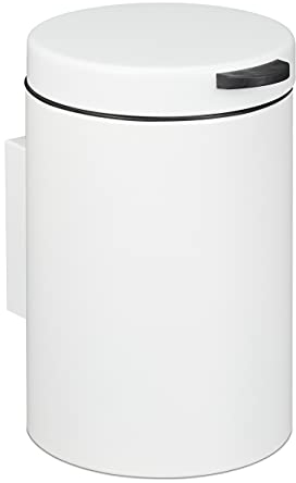 Relaxdays Kosmetikeimer Wandmontage, 3 l, Absenkautomatik, Inneneimer, Edelstahl, runder Badezimmer Mülleimer, weiß