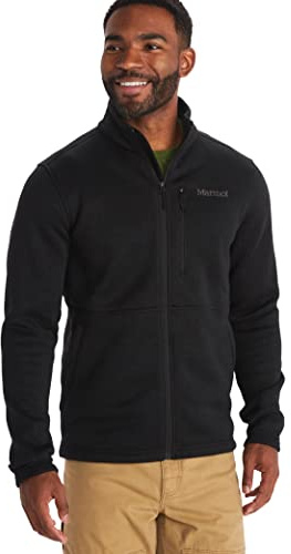 Marmot Drop Line Jacket, Varm fleecejacka, outdoorjacka med heldragen dragkedja, andningsbar och vindbeständig tröja, Män, Black, M