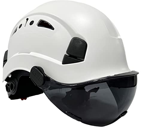 LINGOSHUN Casque de Chantier ABS Casque de Sécurité avec Lunettes Ventilé Casque de Protection Réglable pour l'escalade/White / 1 PCS