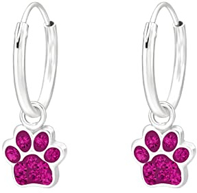 Laimons Kinder Mädchen-Ohrringe Creole Ohrhänger Hundepfote 7 mm Glanz mit Glitzer aus Sterling Silber 925