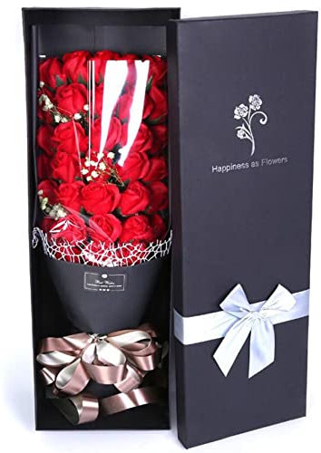 JUNYFFF Fiori di Sapone Bouquet, Artificiale Rose Bouquet Floreale Handmade Sapone, Regalo per Anniversario, Compleanno, Matrimonio, San Valentine,Rosso,33 Flowers
