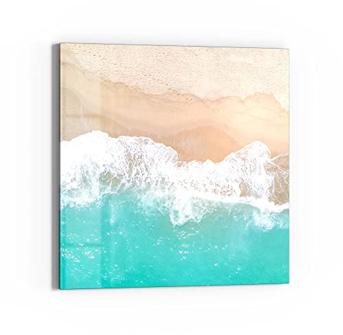 DEQORI Glas-Magnettafel | 50x50 cm groß | Motiv Wellen brechen am Strand | Memo-Board aus Glas | Magnetboard inkl. Magnete, Stift & Tuch für Küche & Büro | Tafel magnetisch & beschreibbar