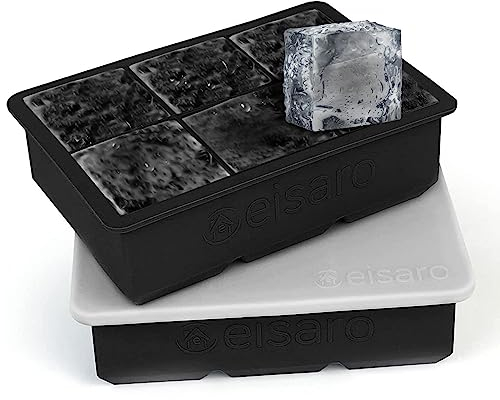 Eiswürfelform Silikon groß XXL Eiswürfel Form mit Deckel Eiswürfelbehälter 6-Fach 2er Pack Eiswürfelbereiter 5 cm Ice Cube Tray für Bier Cocktails Whisky (Schwarz) Gute Qualität
