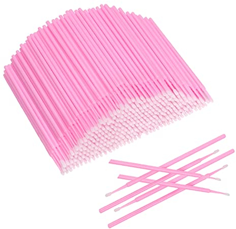 luckaide Microbürsten Wimpernverlängerung 200 Stück, Einweg Microbürstchen, Microbrush Stäbchen, Lacktupfer, Wimpernbürste für Wimpernverlängerung für Makeup und Reinigung (Rosa)