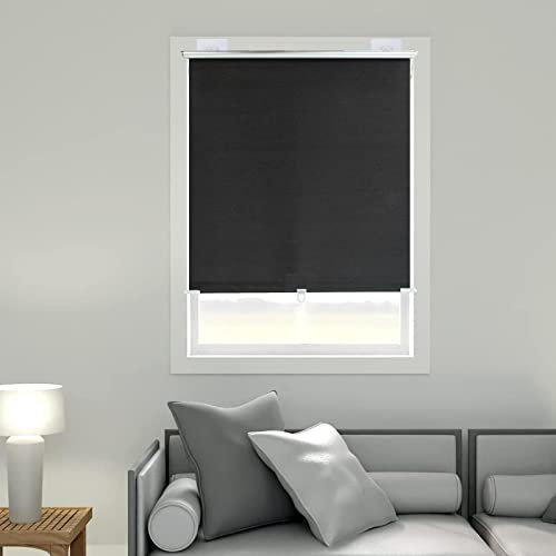 Verdunkelungsstoff Rollos,einziehbar Gardinen mit Saugnäpfen,Hitzeschutz Rolladen ohne Bohren,12 Größen 30-75cm,Drapierung runterziehen Fensterrollo,Gardinen Lichtfilterung,Black-55×125cm（22*49in）
