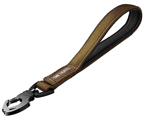 OneTigris Bolt Kurzführer Hund 30cm, Hundeleine Kurz mit Tiger Zahn Metallclip und Weiche Polsterung, Reflektierend Nylon Hundeleine Geeignet für Mittlere Große Hunde Braun