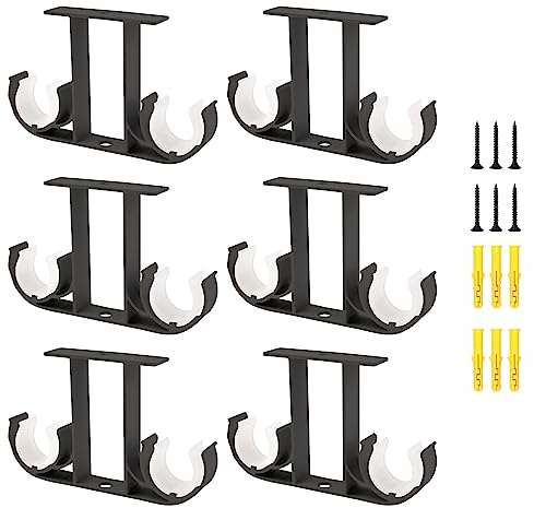 UFURMATE Soportes para barra de cortina, 6 soportes de montaje en techo de aleación de aluminio, soportes dobles para cortina de ventana, soportes para colgar barras de cortina de 23-26 mm (negro)