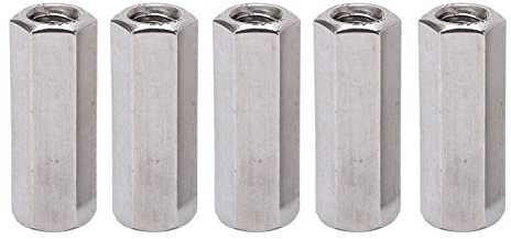 Tissting 5 Stück Lange Stangenmutter M12 x 1,75 Innengewinde 19mm OD 55mm Länge Sechskant Langmuttern Gewindehülsen 304 Edelstahl Silber Verbindungsmuttern Set für Ersatz Wartung