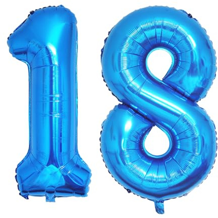 Ponmoo Foil Palloncini Numeri 18 81 Blu 40 (101cm), Gonfiabili Elio o Aria, Gigant Numero 0-9, 10-29, 30-100, Granda Palloncino per Anniversario, Decorazione Feste di Compleanno