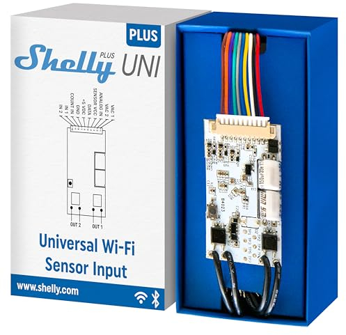 Shelly Plus Uni | Smartes Wi-Fi- und Bluetooth-gesteuertes Modul mit potenzialfreien Kontakten | Hausautomatisierung | Kein Hub erforderlich | Präziser Spannungsmesser | Impulszählung