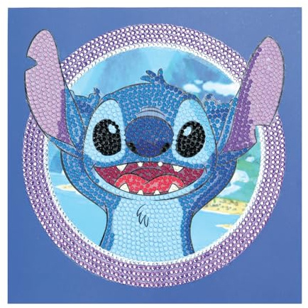 CRYSTAL ART Kit Diamond Painting Dès 8 Ans - Activité DIY Adulte, Enfant - Carte à Diamanter 18 x 18 cm - Stitch - Avec Cristaux, Stylet et Accessoires - Cadeau Créatif
