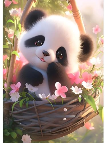 QENSPE 5D Diamond Painting Panda Blumen Diamant Painting Bilder Grüner Panda Diamond Art Erwachsene Full DIY Diamant Kunst Malerei Stickerei Set Kreuzstich Bilder Home Wand Dekor 30x40cm / 12x16 inch