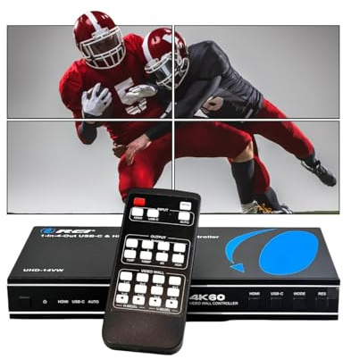 OREI 4K 2x2 HDMI or USB-C Video Wall Controller Processor Display Upto 4K 60hz 2x1, 1x2, 1x3, 1x4 Supports 180 Degree Rotate RS-232 Audio Extraction (UHD-14VW)