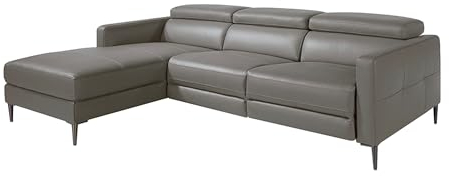 Ángel Cerdá – Chaiselongue-Sofa Links Aus Dunkelgrauem Leder – Sofa Mit Relax-mechanismus – Wohnzimmermöbel Im Modernen Design – Elegante Wohnzimmerdekoration – 258 X 173 X 75/95 cm