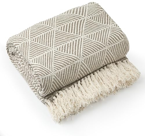 Emma Barclay Throw Blanket For Sofas Bed Extra Large Recycled Cotton Throws For Settees In Natural Throw Scandi Woven Blankets - Zahra Collection 50 x 60 (127cm x 152cm) Natural