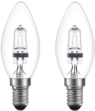 ShuoHui E14 28W Halogen Kerzenbirnen, Warmweiß 2700K Dimmbar, C35 Edison Schraubbirne E14 Halogenlampe, Klar Halogen Kerze Vintage E14 Glühbirne für Kronleuchter (2)