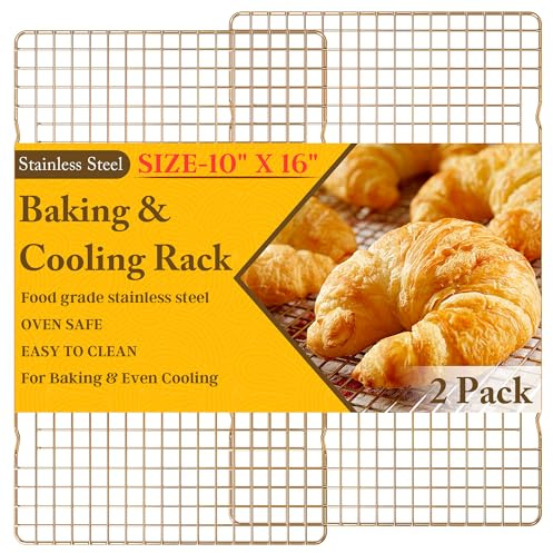 2PCS Cooling Racks for Cooking and Baking - 10 x 16Heavy Duty Stainless Steel Wire Rack for Baking, Grilling, Roasting - Oven & Dishwasher Safe - Fits Half Sheet Pan（Gold）