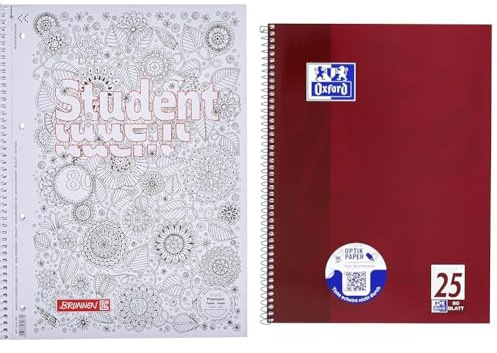 Brunnen 1067427 Notizblock/Collegeblock Student Zenart (A4, kariert Lineatur 28, 90 g/m², 80 Blatt) & Oxford Collegeblock A4 liniert, 80 Blatt, gelocht, violett