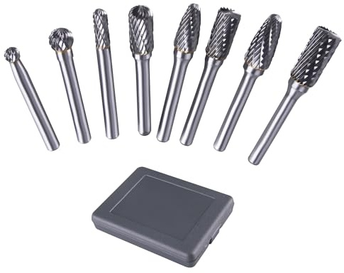 ONLISUM Wolframkarbid-Frässtift-set,8Stk Fräser Bits, Fräser 6mm Schaft Hartmetall Doppelschnitt für Zimmerei, Bohren, Gravieren, Polieren