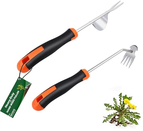 Nicofie Outil de désherbeur manuel 2024, 2 pièces avec poignée en caoutchouc, outil de désherbage manuel, outil de désherbage, outil de désherbage à 4 dents, outils pour le jardinage