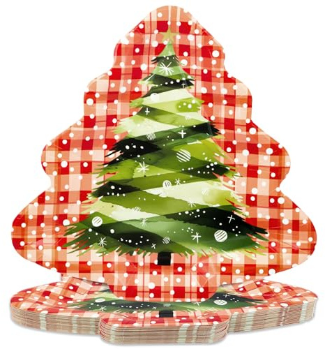 BFB Weihnachten Pappteller Set 24 Stück Weihnachtsbaums Papierteller Partygeschirr Set Tischdekoration Geschirrdekoration, Heteromorphose, Rot