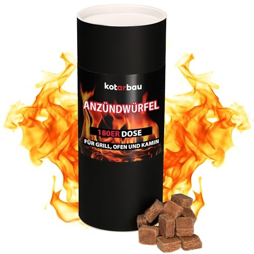 KOTARBAU® Set mit 180 Stück - Grillanzünder - Kohleanzünder Anzündkamin - Kaminanzünder - Anzünder für Öfen – Anzünder für Grills und Kamine – Würfel