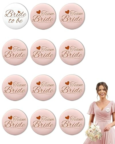 UYRVAPE 12er Set Rosa Jga Accessoires Frauen, Braut Button Set, Team Bride Buttons Anstecker, Jga Frauen Abzeichen, Hochzeit, Engagement Feiern
