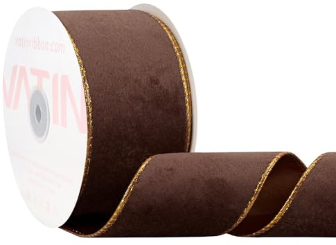 VATIN Brown Velvet Wired Ribbon 2.5 Metallic Brown Velvet Christmas Ribbon for Floral Arrangements Wrapping Gifts Stylish Decor Creation -Continuous 5 Yards